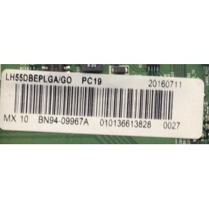 MAIN PARA MONITOR SAMSUNG / NUMERO DE PARETE BN94-09967A / BN41-02365A / BN9409967A / 09967A / BN97-09652A / PANEL CY-GJ055CSLVZH / MODELO LH55DBEPLGA/GO WS04